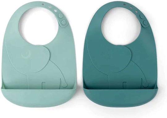 Done by Deer Elphee Pastel Waterproof Bib Silicone with Button & Pocket Blue 2pcs