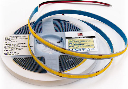 Adeleq Bandă LED 24V Alb Natural Lumină 5m Tip COB cu Sursă de alimentare