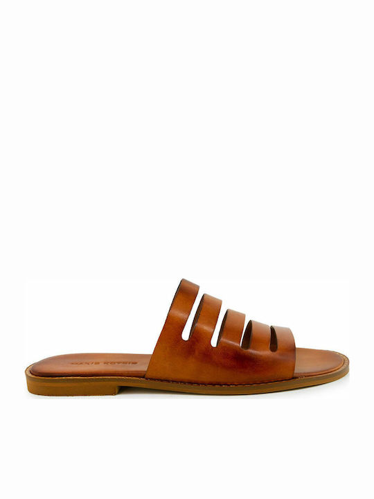 Leder Flache Sandalen für Damen in Tabac Braun Farbe