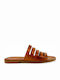 Leder Flache Sandalen für Damen in Tabac Braun Farbe