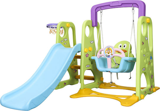 Kidstoys Spielplatzspielzeug & Ausrüstung Kunststoff Rutsche Entenform mit Schaukel mit Basketballkorb, Schaukel & Rutsche