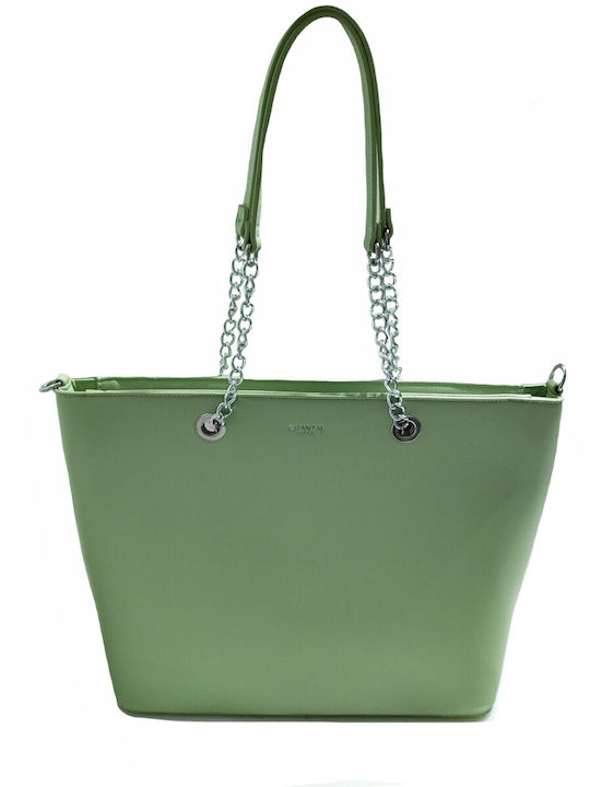 WOMEN'S SHOULDER BAG GREEN COLOR WITH SILVER CHAINS