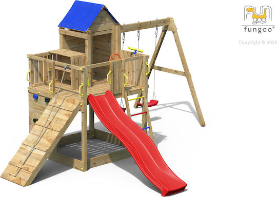 Fungoo Holzturm Treehouse für professionellen Gebrauch mit Kletterfläche für 3+ Jahre