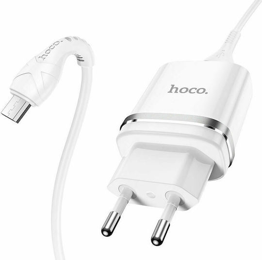 Hoco Φορτιστής με Θύρα USB-A και Καλώδιο micro USB Λευκός (N1)