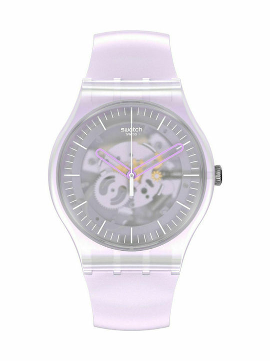 Swatch Pink Mist Herrenuhr 41mm Batterie mit Rosa Kautschukarmband