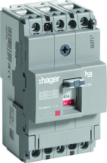 Hager Αυτόματος Διακόπτης Ισχύος Τριπολικός 40A 18kA HDA040L