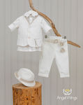 Angel Wings Boys Baptism Suit with Vest Leonard 5pcs White