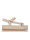 Sante Leather Women's Flat Sandals with Strap Flatforms in Beige Color