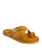 Fardoulis Leather Women's Flat Sandals in Yellow Color