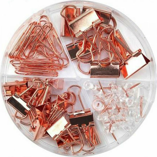 Deli Paper Clips Set Round Clamps Pins Paper Clips 100x100x27mm 72 Pieces Rose Gold 72 Pieces