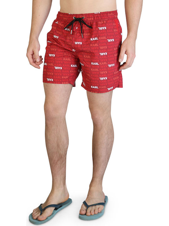 Karl Lagerfeld KL21MBM06 Men's Swimwear Shorts Red with Patterns KL21MBM06_ROSSO_RED