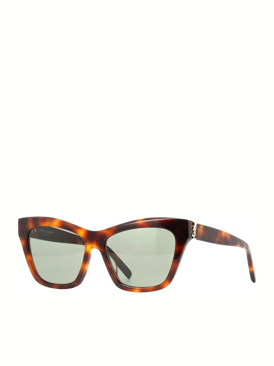Ysl Women's Sunglasses with Brown Tartaruga Plastic Frame and Green Lens SL M79 002