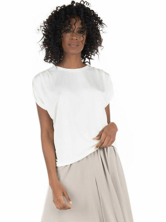 ICHI Women's Summer Blouse Short Sleeve White