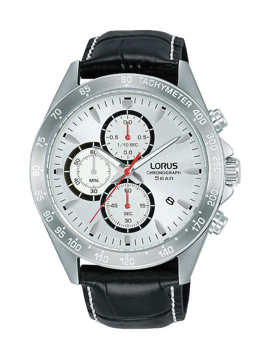 Lorus Watch Chronograph Battery with Black Leather Strap