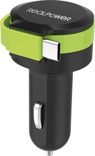 RealPower Car Charger with one Port: 1xUSB with Cable Type-C Black Color