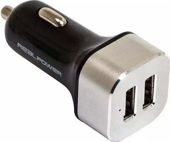 RealPower Зарядно за кола 12W с Портове: 2xUSB Черен Цвят