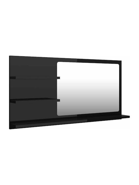 vidaXL Rectangular Bathroom Mirror made of Particle Board with Shelf 90x45cm Black