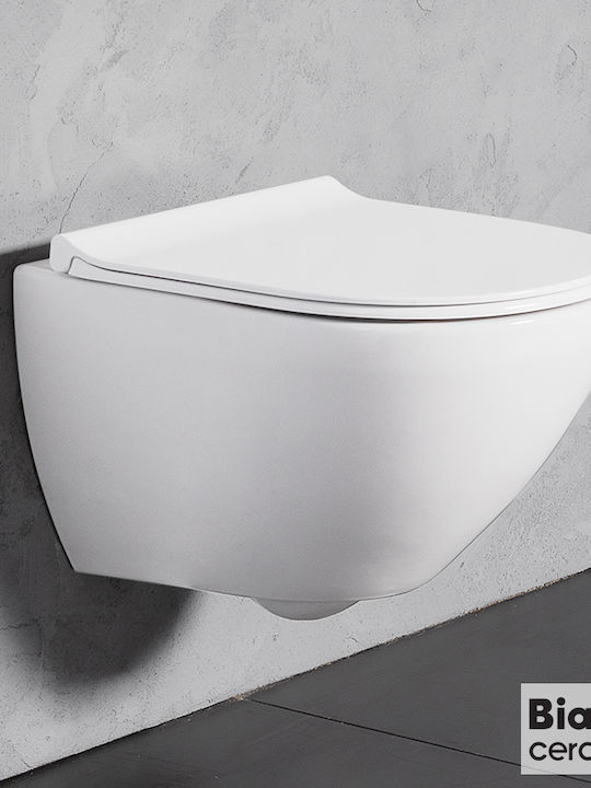 Bianco Ceramica Remo 52 Wandhängende Toilette Randlos mit Deckel Sanftes Schließen Weiße