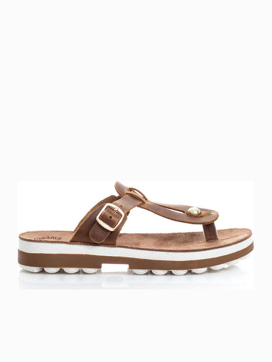 Mirabella Leather Women's Flat Sandals Anatomic Flatforms in Tabac Brown Color