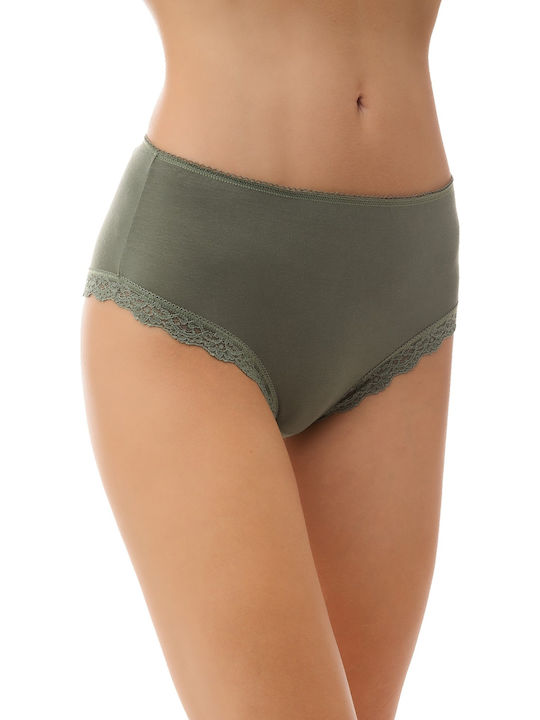 Fimelle Hochtailliert Damen Slip mit Spitze Khaki