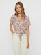 Vero Moda Women's Floral Short Sleeve Shirt Red