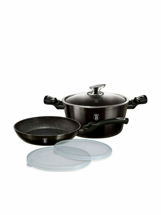 Berlinger Haus Shiny Black Edition Cookware Set of Aluminum with Stone Coating Black 5pcs