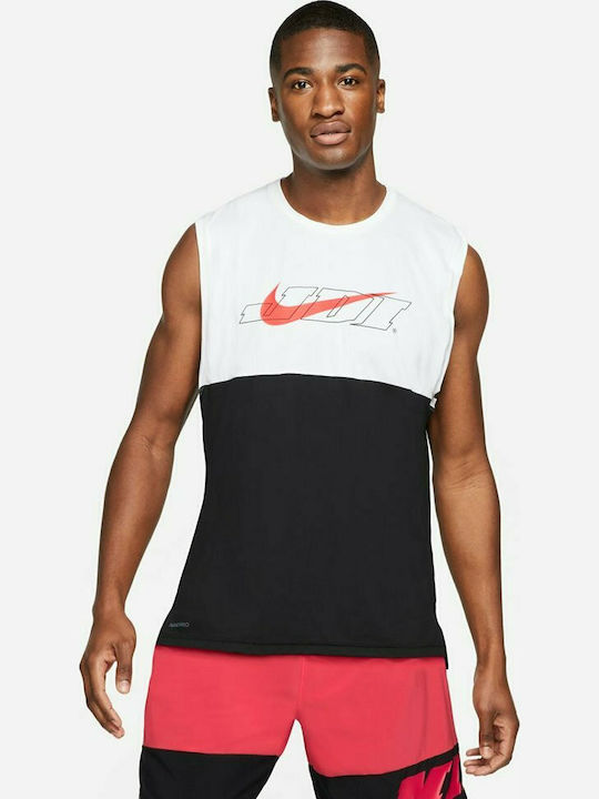 Nike Pro Ανδρική Μπλούζα Dri-Fit Αμάνικη White / Black