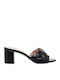 55333 Leather Mules with Chunky High Heel in Black Color