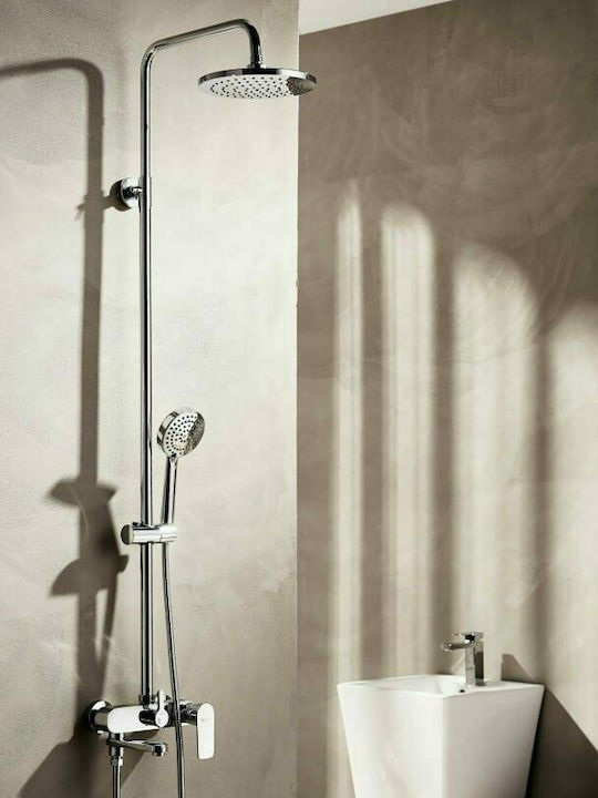 Tema Roma Adjustable Shower Column with Mixer 118-156cm Silver