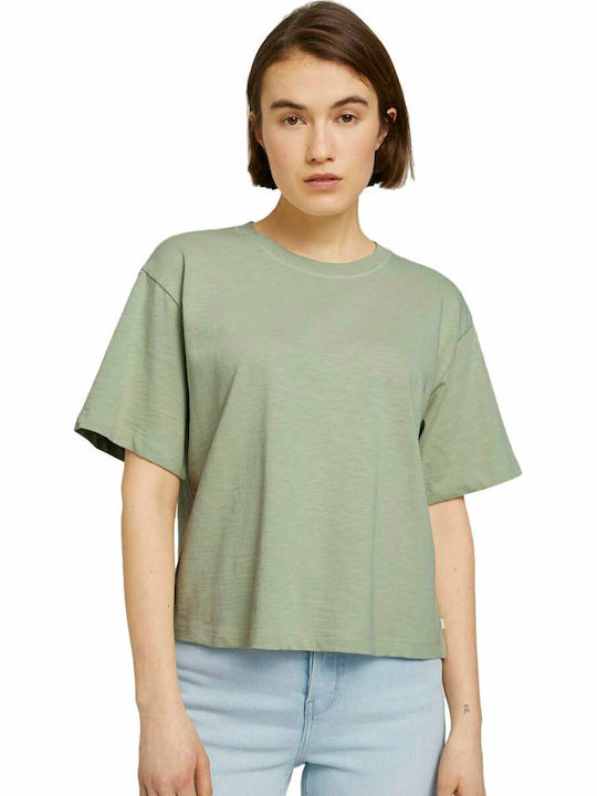 Tom Tailor pentru Femei de Vară Crop Top cu Mâneci Scurte Verde