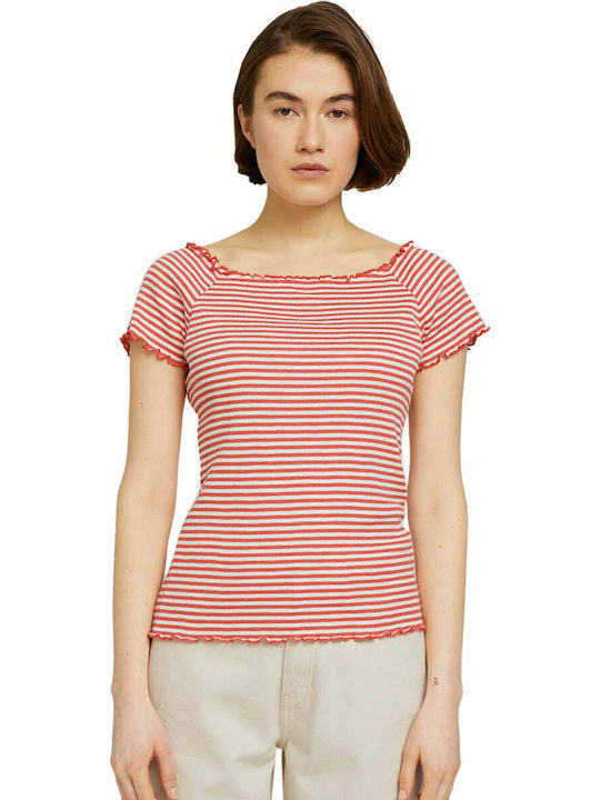 Tom Tailor Women's Summer Blouse Short Sleeve Striped Red