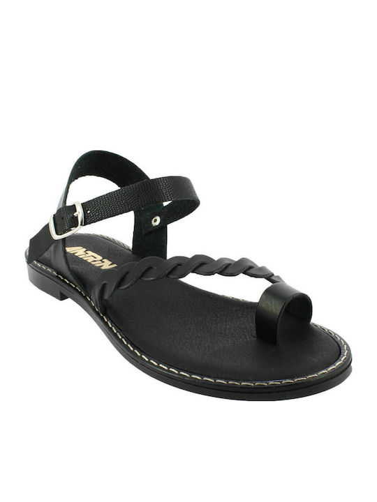 Antrin 98.1130 Leder Damen Flache Sandalen in Schwarz Farbe