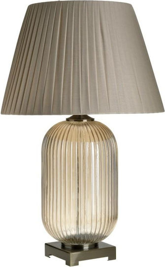 Inart Glass Table Lamp for Socket E27 with Brown Shade and Transparent Base