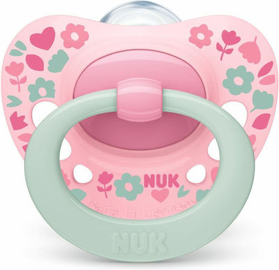 Nuk Orthodontischer Schnuller Silikon Signature Blumen Pink mit Etui für 18-36 Monate 1Stück