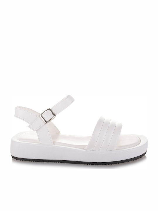 Famous Shoes Women's Flat Sandals with Strap in White Color