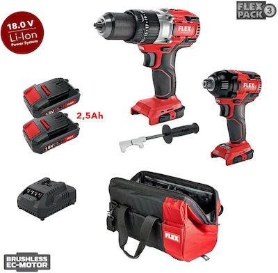 Flex Set Impact Drill Driver & Impact Screwdriver 18V with 2 2.5Ah Batteries and Case