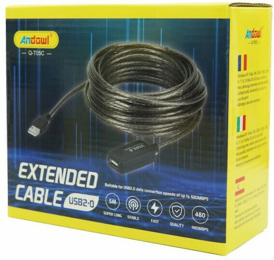 Andowl USB 2.0 Kabel USB-A-Stecker - USB-A-Buchse Schwarz 5m Q-T05C