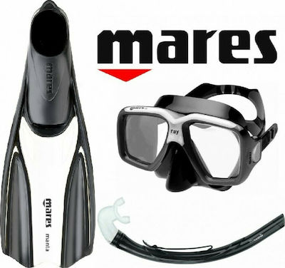 Mares Manta Silicone Set Swimming / Snorkelling Fins with Respirator & Mask Medium Black/White Λευκό SETW