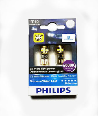 Philips Lamps Car X-treme Vision T10 LED 6000K Cold White 12V 2pcs