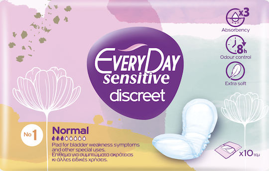 Every Day Sensitive Discreet Normal No1 Γυναικείες Σερβιέτες Ακράτειας Κανονικής Ροής 3 Σταγόνες 10τμχ