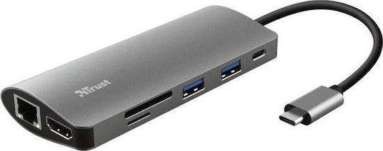 Trust Dalyx 7-in-1 USB-C Docking Station mit HDMI 4K PD Ethernet Silber