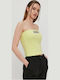 Flying V Women's Summer Blouse Cotton Strapless Green