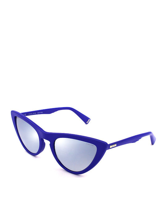 Police Women's Sunglasses with Blue Plastic Frame and Blue Mirror Lens SPL902 D82X