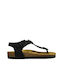 Plakton Leder Damen Flache Sandalen Anatomisch Chicago Black