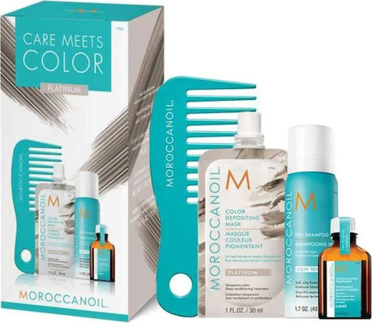 Moroccanoil Care Meets Color Platinum Hair Treatment Set with Keratin for Coloured Hair with Shampoo Mask & Oil 4 Pieces