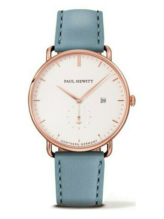 Paul Hewitt Ανδρικό Ρολόι 42mm Μπαταρίας με Μπλε Δερμάτινο Λουράκι