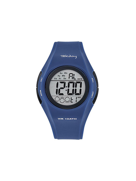 Tekday Ψηφιακό Ρολόι Χρονογράφος με Καουτσούκ Λουράκι σε Μπλε χρώμα