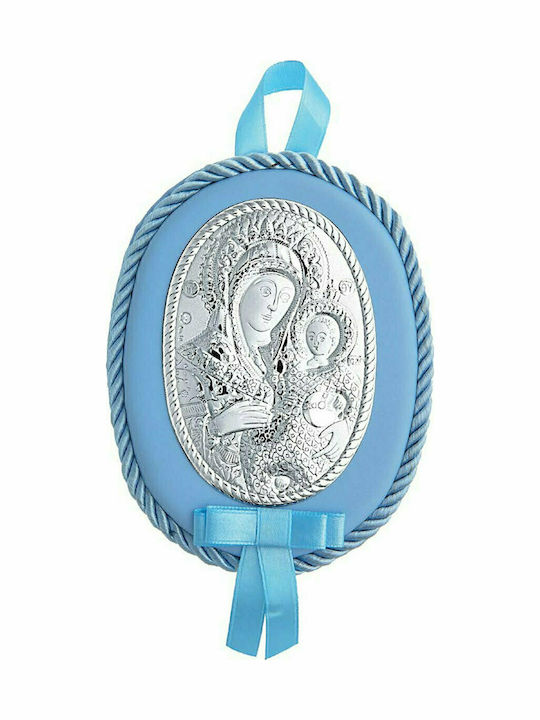 Prince Silvero Εικόνα Παιδικό Φυλαχτό με την Παναγία από Ασήμι Μπλε MA-DM603-LC