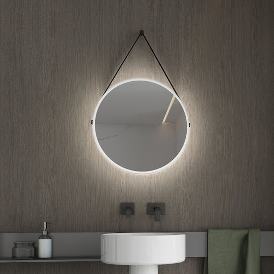 Luminor Hung Runder Badezimmerspiegel LED aus Kunststoff 45x45cm Schwarz