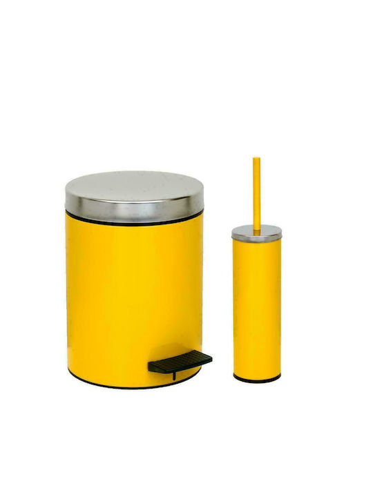 Pam & Co Metallisch Set aus Toilettenbürste und Mülleimer für das Badezimmer 5Es Gelb